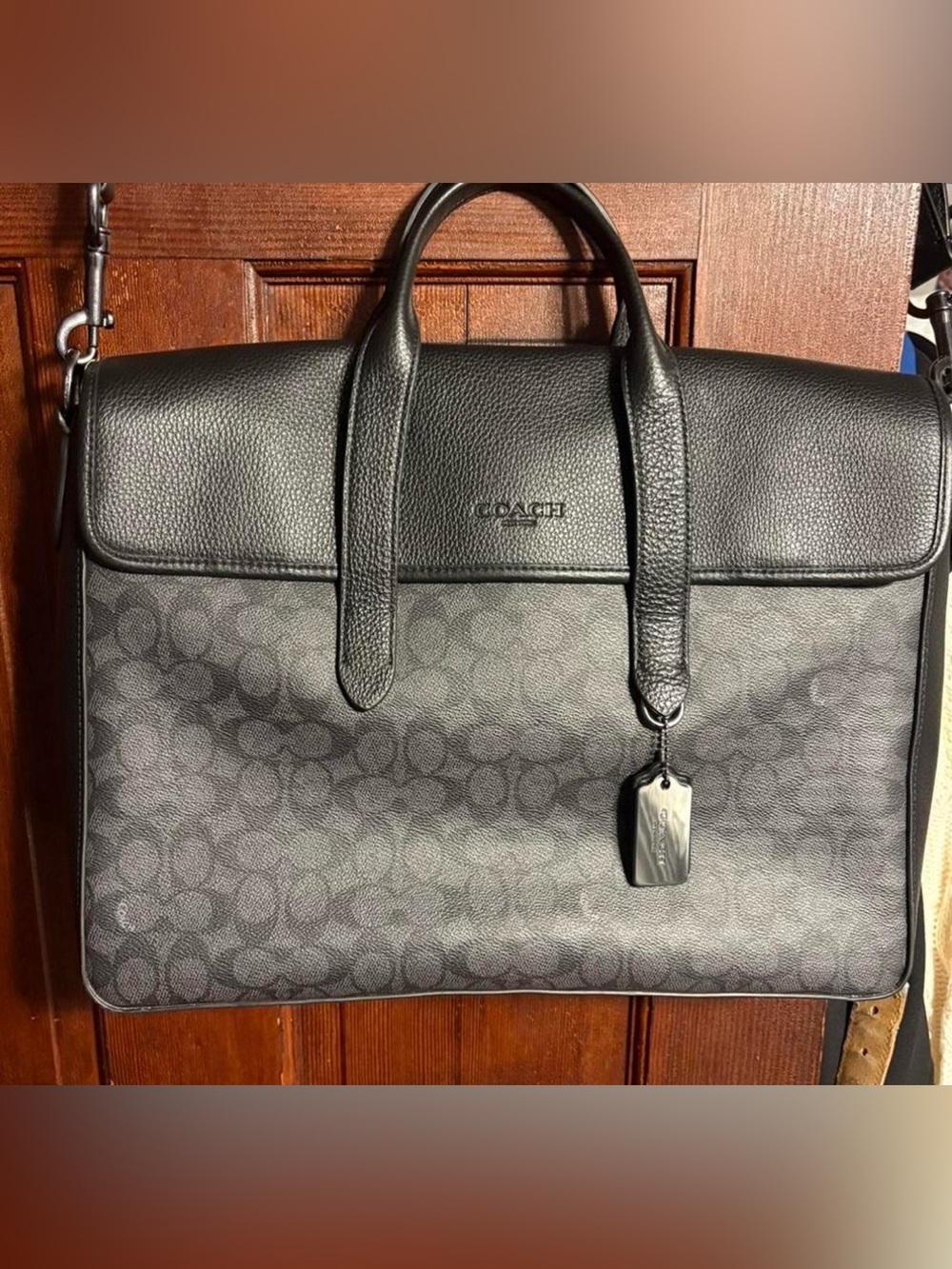 Coach Black Signature Leather-Trim Briefcase